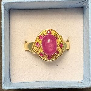 Elegant New 925 Silver  Gold Plated Ruby  Gemstone Ring
